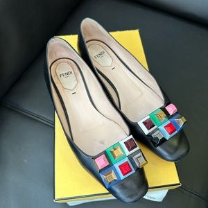 100% Authentic FENDI Rainbow Studded Leather Flats Size 37.5